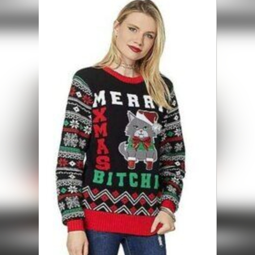 Spencer’s Workshop Ugly Christmas Sweater.Merry Xmas Bitches Size Unisex Large